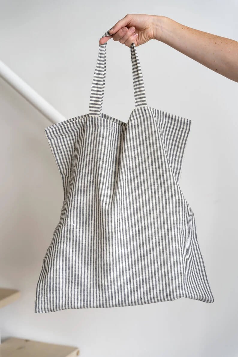 large linen tote bag striped