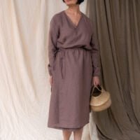 wrap up linen dress in brown