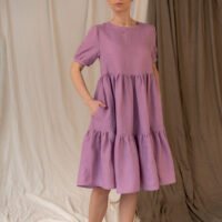 pleated linen dress for women