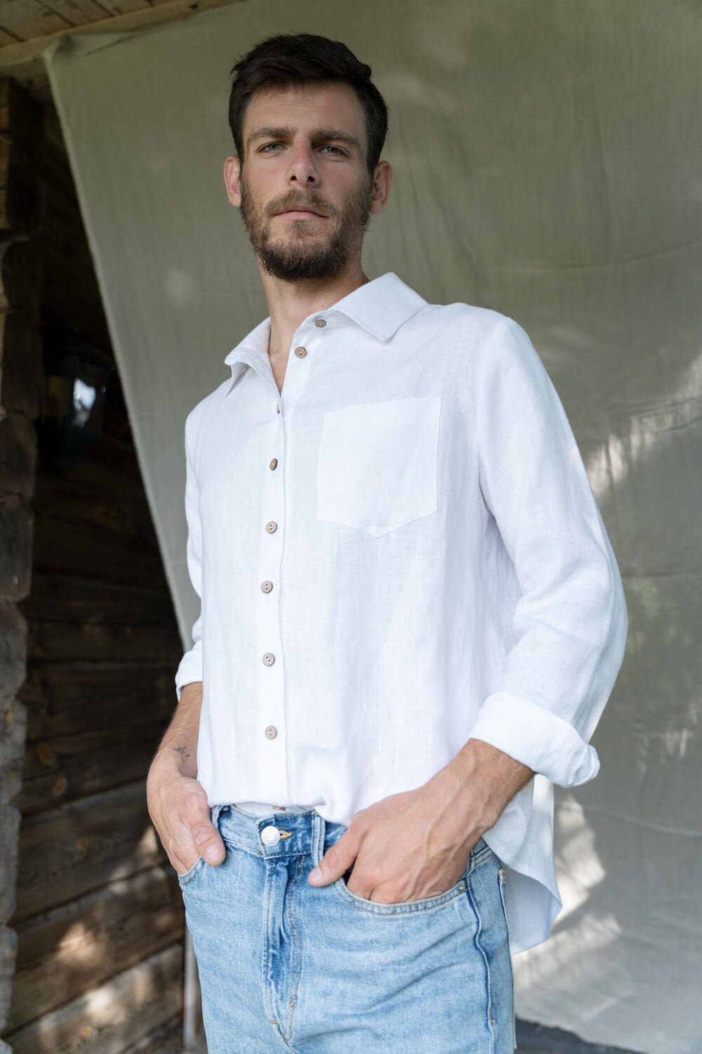 white button shirts for men
