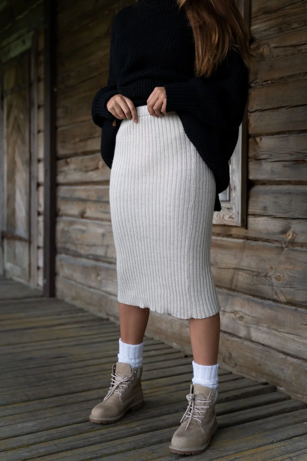 midi style knitted merino wool women skirt