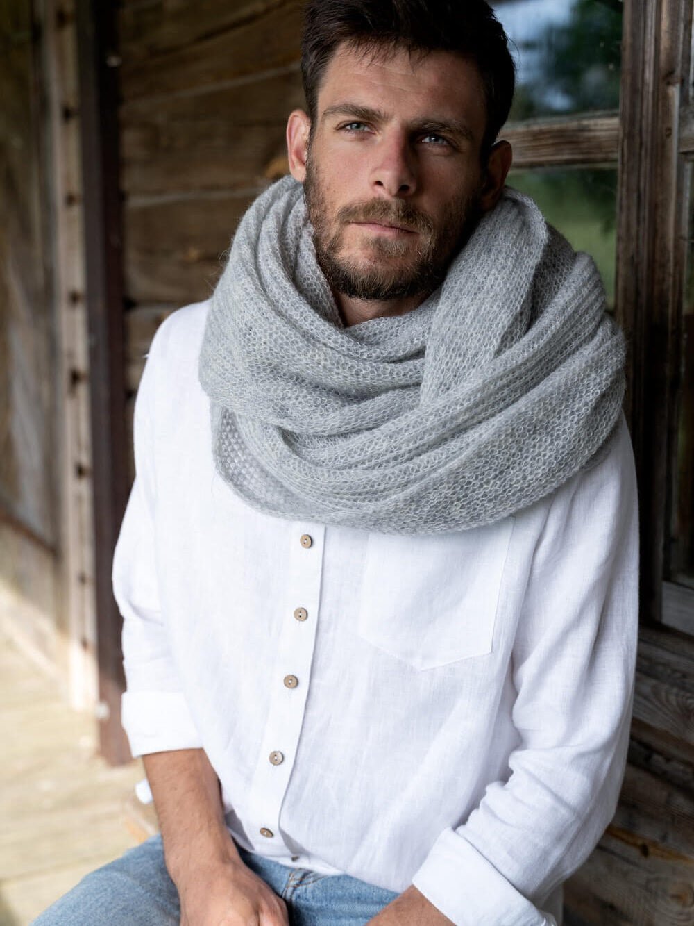 chunky mohair wool long scarf for men