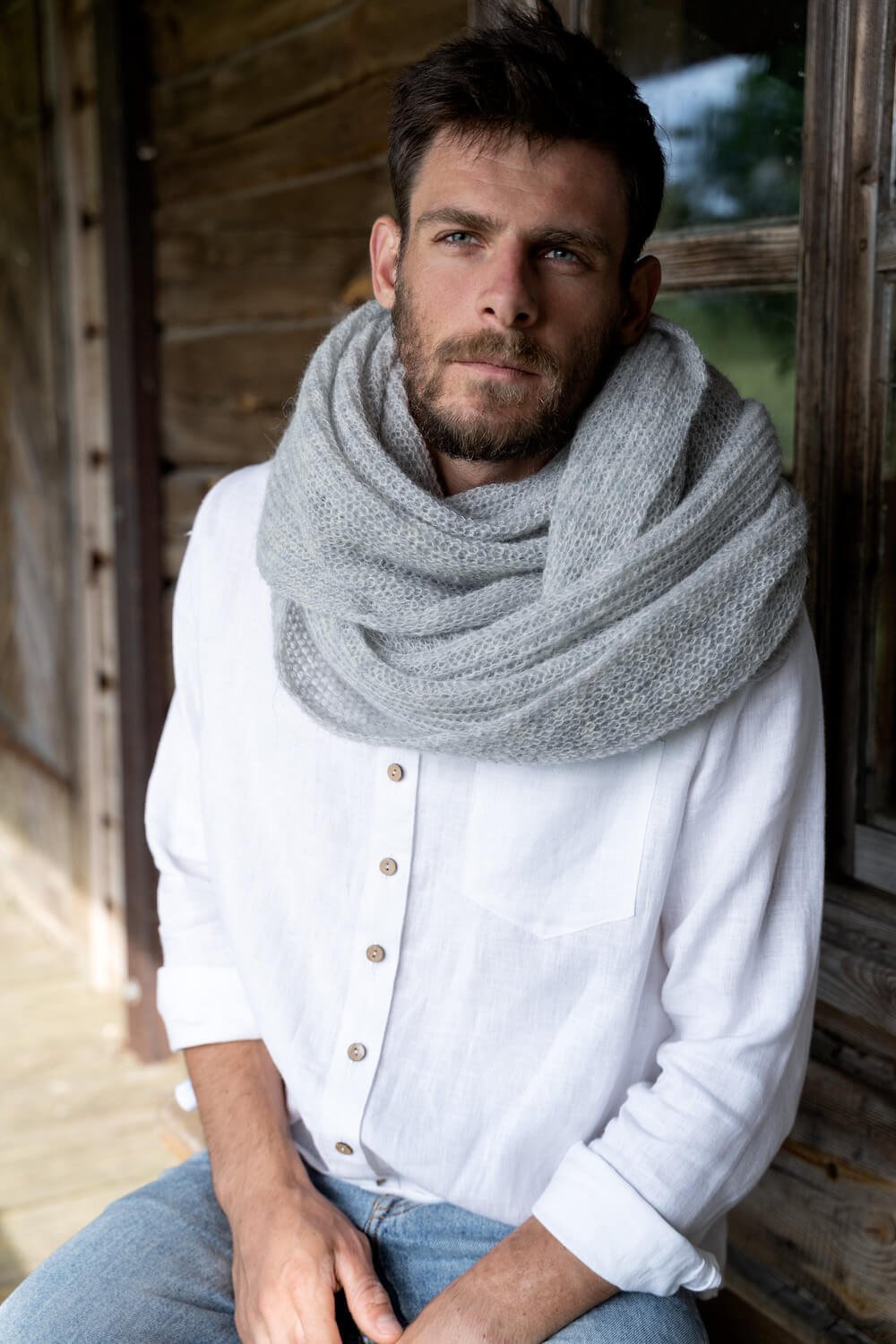 chunky mohair wool long scarf for men