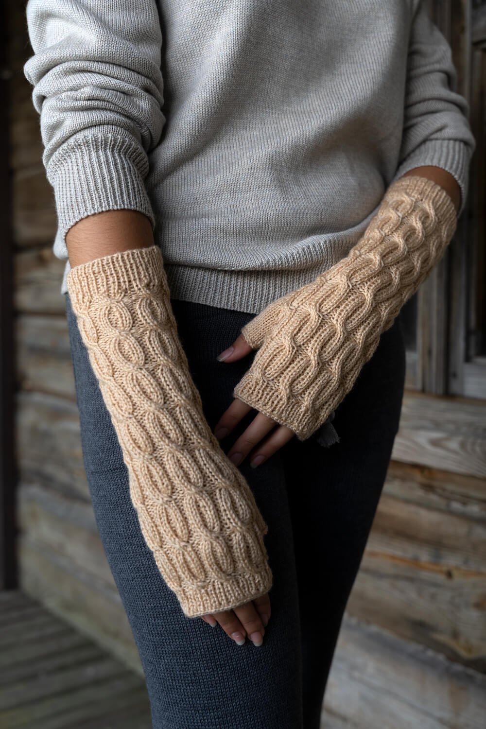 Long warm alpaca wool fingerless hand warmers