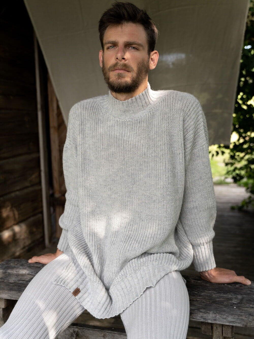 blue merino wool oversized jumper in beige
