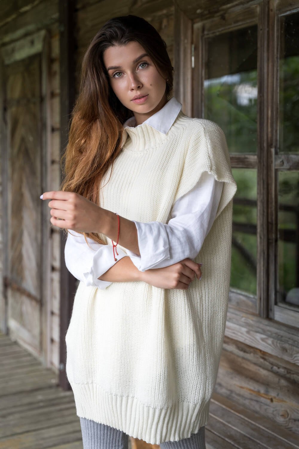 white soft wool oversized sweater vest