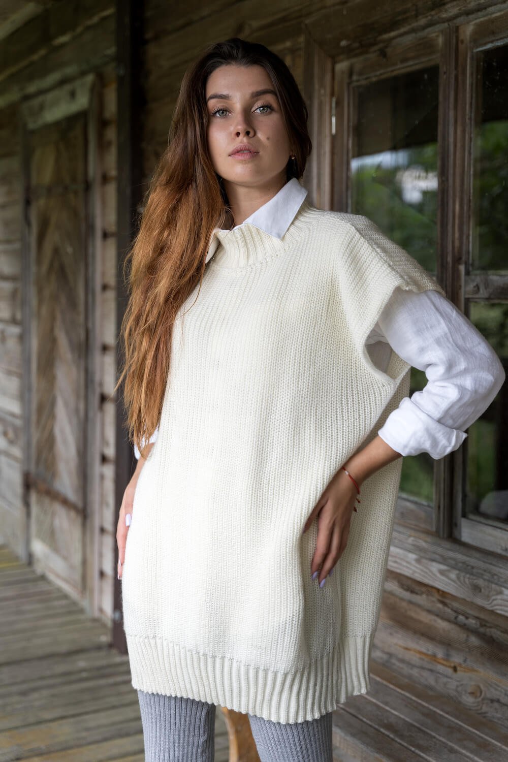 white soft wool oversized sweater vest