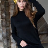 long sleeve merino dress in black