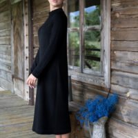 long sleeve merino dress in black
