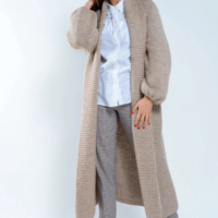 puffy sleeve natural wool maxi coat with collar