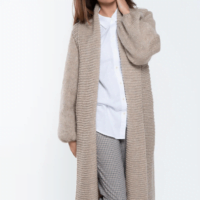puffy sleeve natural wool maxi coat with collar