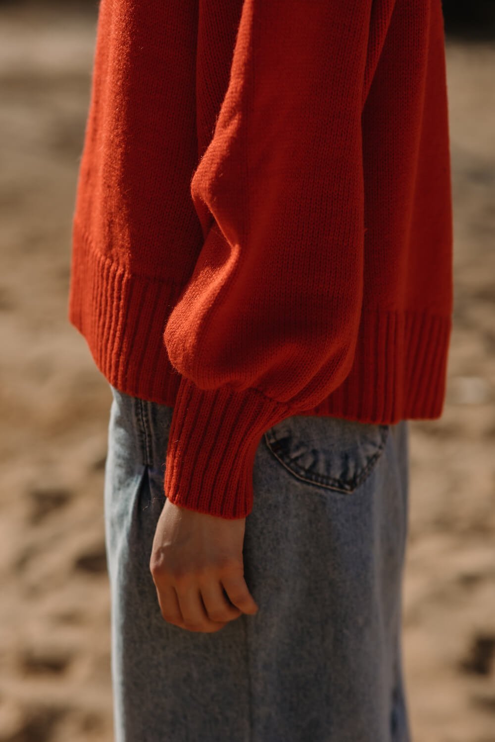 raudonas merino ir kašmyro vilnos megztinis