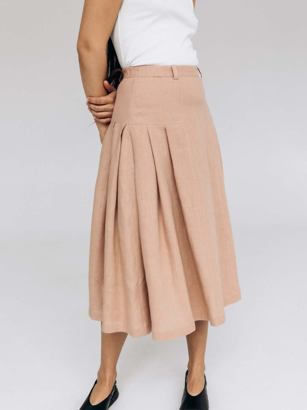 Ilgas lino sijonas su klostėmis ROMI